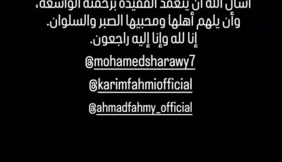 رحيل خالة كريم وأحمد فهمي.. وعمرو محمود ياسين يعبر عن حزنه بكلمات مؤثرة